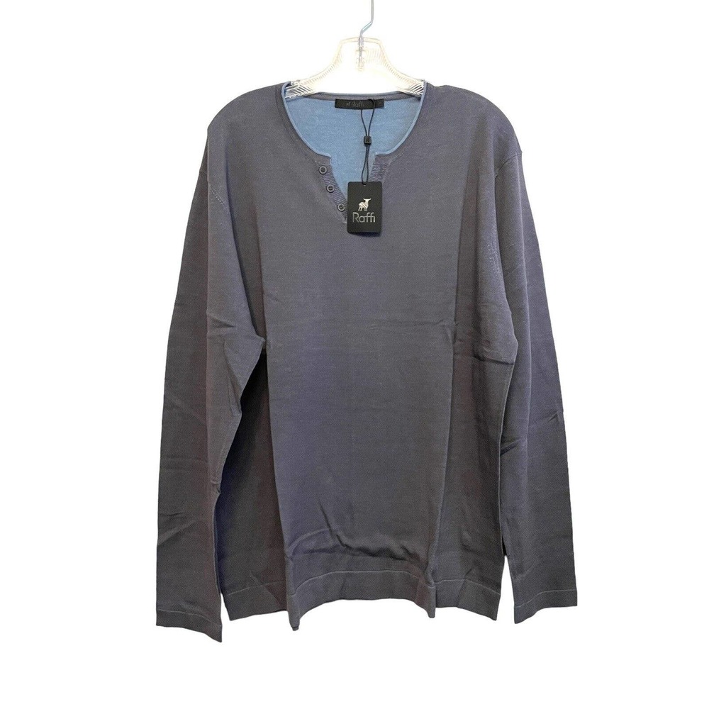 NWT Raffi Long Sleeve Button Henley 100% Cotton Sweater Men’s Size XL Slate Gray